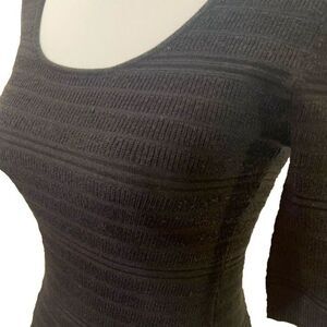 Fit-Flare Knit 3/4 Sleeve Black Dress